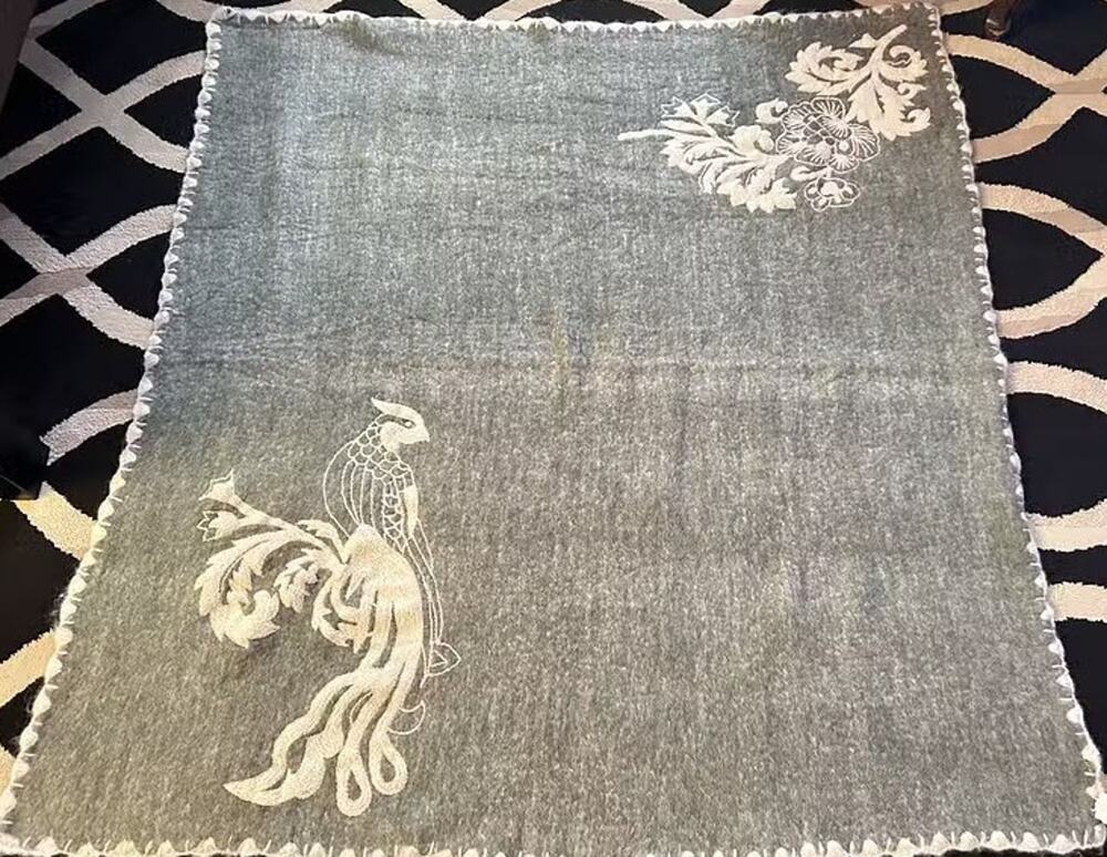 NWT Rare Anthropologie Home Avis Grey Wool Blend Jacquard Bird Throw Blanket